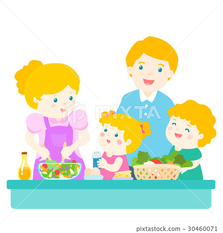 插图素材: happy family cook healthy foodcartoon vector