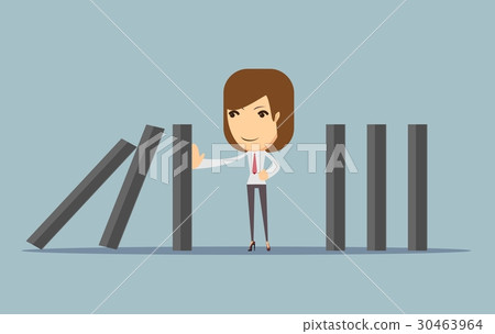 插图素材: businesswoman stopping the domino effect