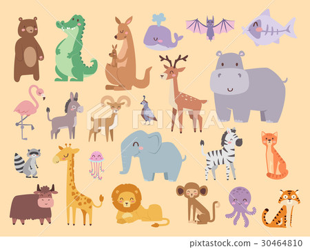 图库插图: cute zoo cartoon animals isolated funny wildlife