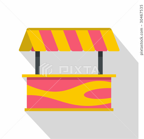 插图素材: street stall with striped awning icon, flat style