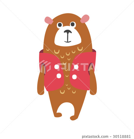 插图素材 cute cartoon brown teddy bear in cerise vest