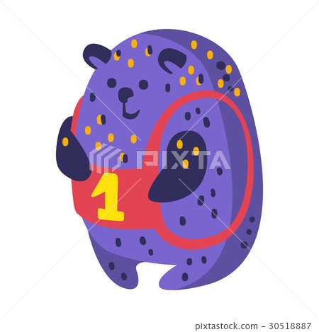 插图素材: cute cartoon indigo blue teddy bear with number