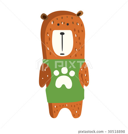 插图素材 cute brown teddy bear in green vest standing