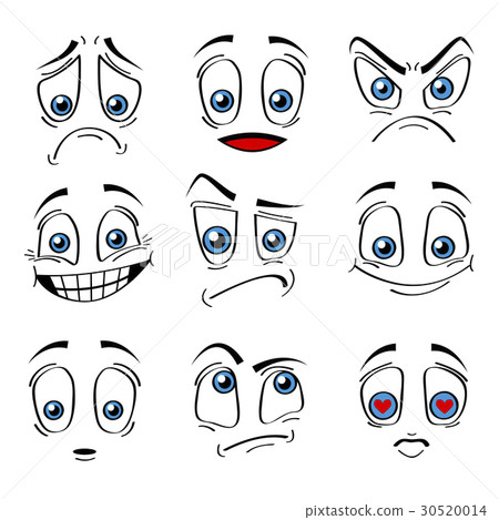 插图素材: comic style faces emotions expression set. vector