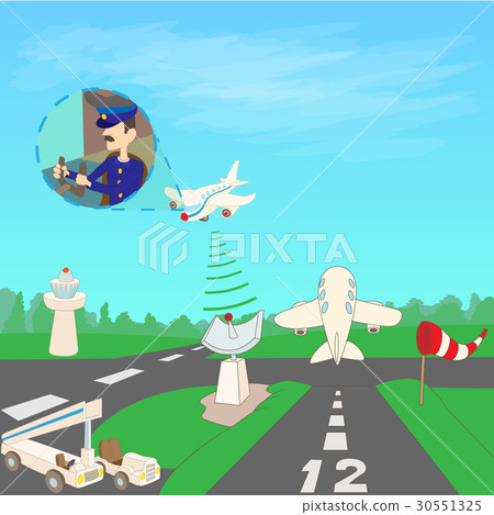 插图素材: airport concept runway, cartoon style 查看全部