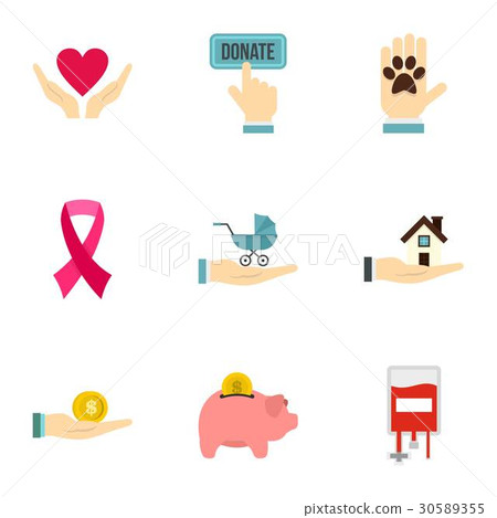 插图素材 charity donation organization icons set flat style