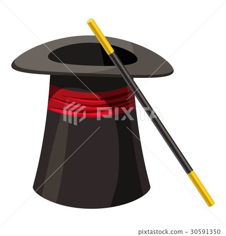 插图素材: magic hat and wand icon, cartoon style