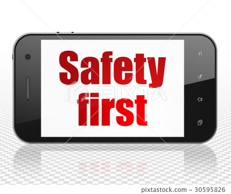 插图素材 safety concept smartphone with safety first on