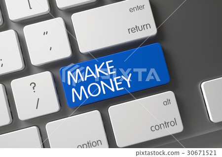 插图素材: make money closeup of keyboard. 3d.