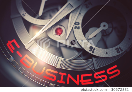 图库插图: e-business on elegant wrist watch mechanism. 3d.