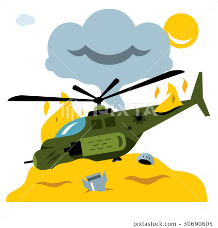 插图素材: vector combat helicopter crash.