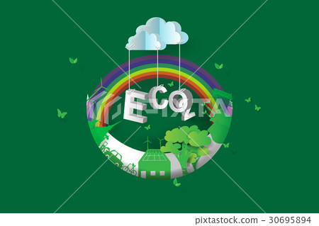 插图素材: eco green city design,crescent moon,3d