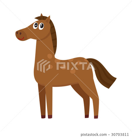 插图素材: well gromed brown horse with big eyes, cartoon