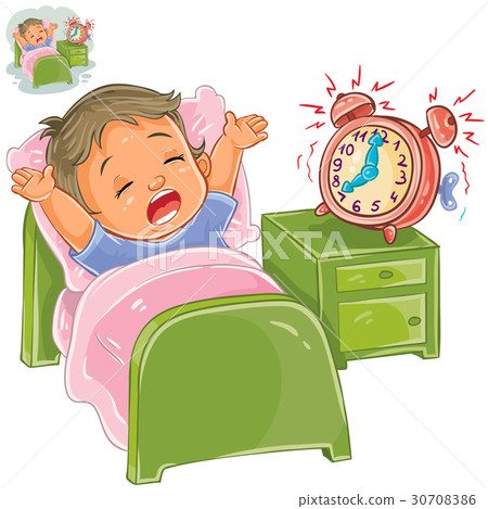 morning图片卡通,afternoon图片卡通 图库插图: vector little child woke up in the morning