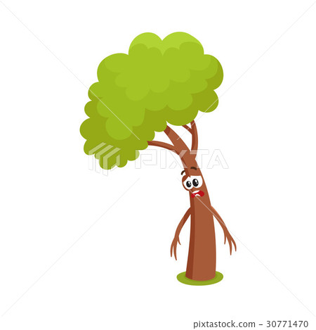 upset,seize 图库插图: funny comic tree character feeling sad, upset