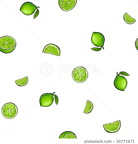 图库插图: seamless pattern of whole and half green lime