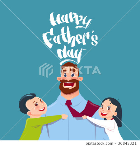 插图素材: happy father day family holiday, daughter and son