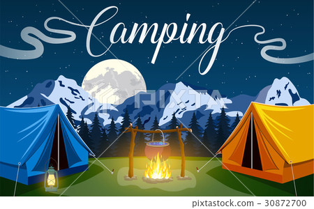 插图素材: flat illustration camping.