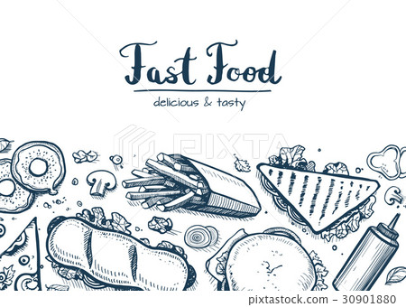 图库插图: fast food background with snack collection