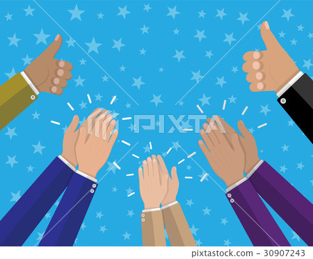 插图素材: human hands clapping applaud and hold thumbs up