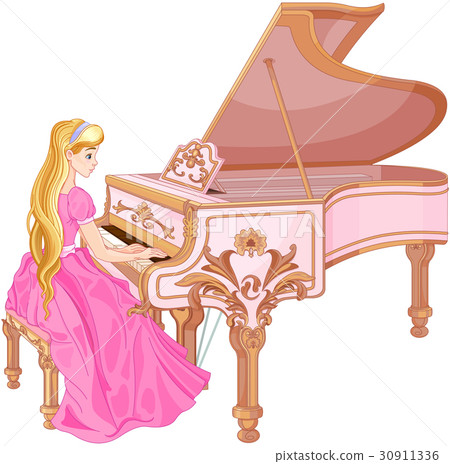 钢琴princess原价,princess钢琴 图库插图: princess playing the piano