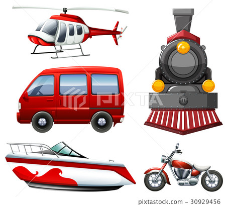 插图素材: different types of transportation in red