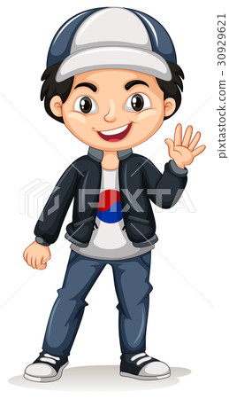 插图素材: korean boy wearing cap and jacket