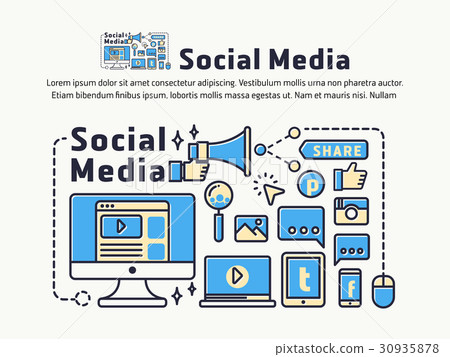 图库插图: social media, network marketing icons and symbol