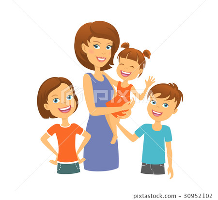 姿势/表情/动作 表情 可爱 插图 mother with kids. happy family.