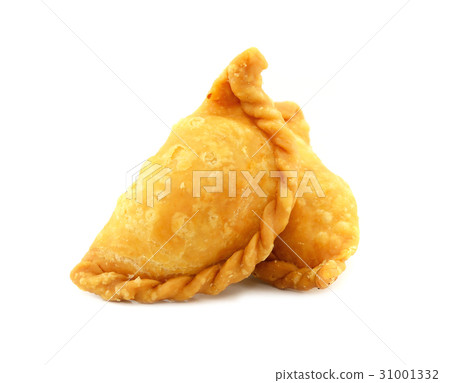 照片素材(图片): curry puff pastry on white background