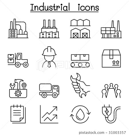 插图素材: industrial icon set in thin line style