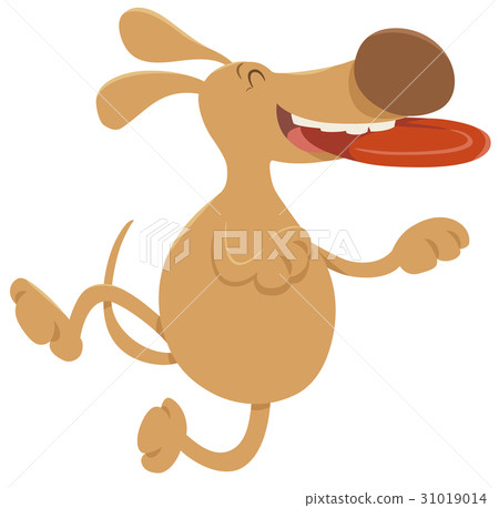 插图素材: dog with frisbee cartoon character