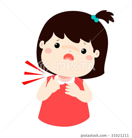 图库插图: sick girl sore throat cartoon vector.