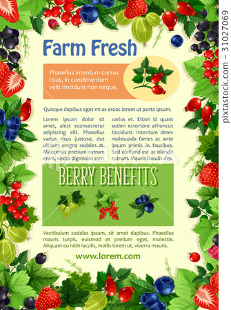 图库插图: vector poster of farm fresh berries and fruits