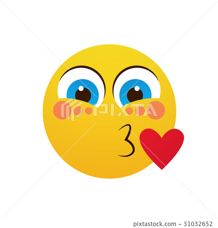 插图素材: yellow smiling cartoon face blowing kiss positive