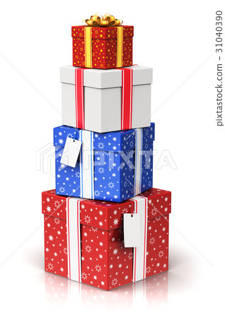 插图素材: ift or present boxes with ribbon bows label tags