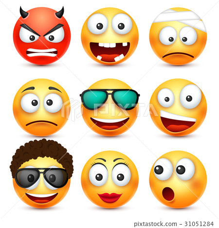 插图素材: smiley with glasses,smiling angry,sad,happy