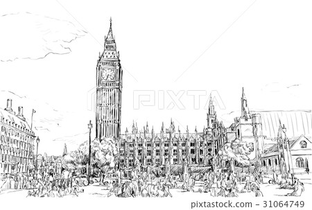 图库插图: sketch cityscape of london the big ben