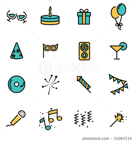 插图素材: vector line birthday icon set