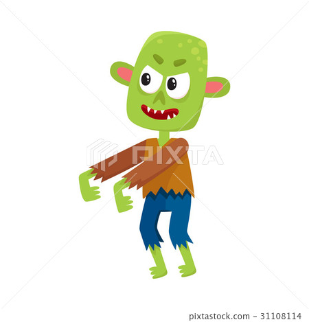 插图素材: scary little green zombie monster in rags