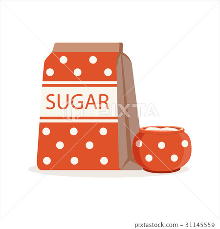 插图素材: red dotted pack of sugar and sugar bowl vector