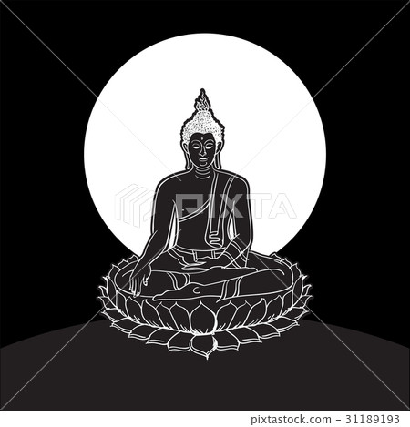 插图素材: buddha statue, line drawing