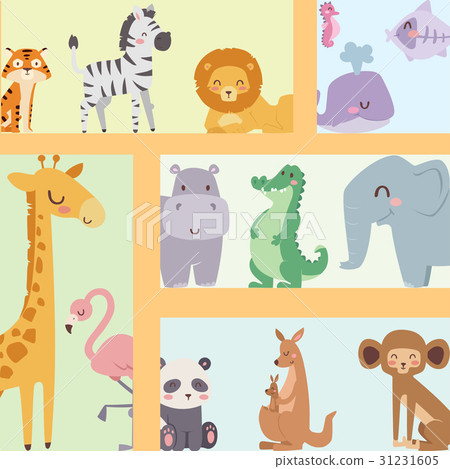 插图素材: cute zoo cartoon animals isolated funny wildlife