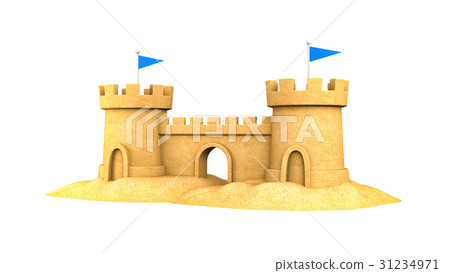 插图素材: sandcastle on the seaside. 3d illustration