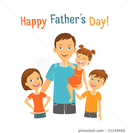 图库插图: happy fathers day dad with children