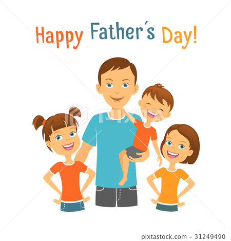 插图素材: happy fathers day dad with kids