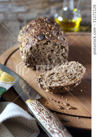 图库照片: french black bread and olive oil