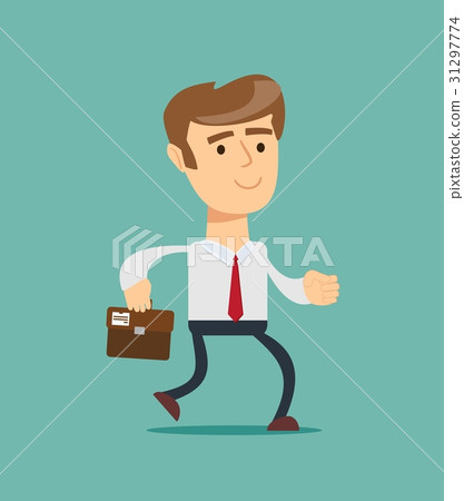 插图素材: simple cartoon of a businessman running