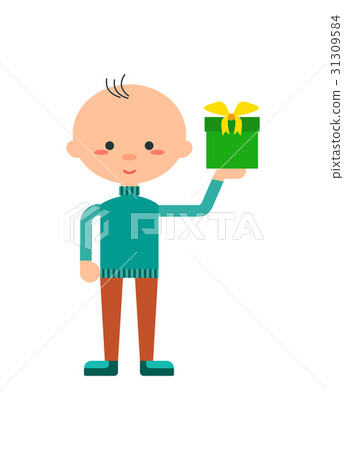 插图素材: funny little boy with gift box icon