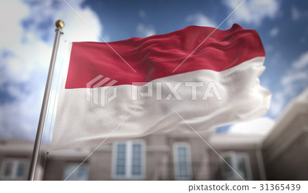 插图素材: indonesia flag 3d rendering on blue sky building